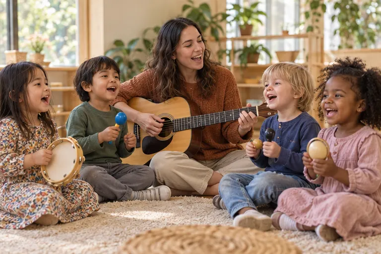 Children learning together in an illustrative Montessori classroom