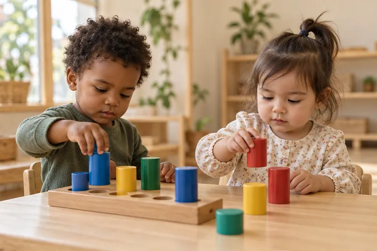Children exploring hands-on learning materials